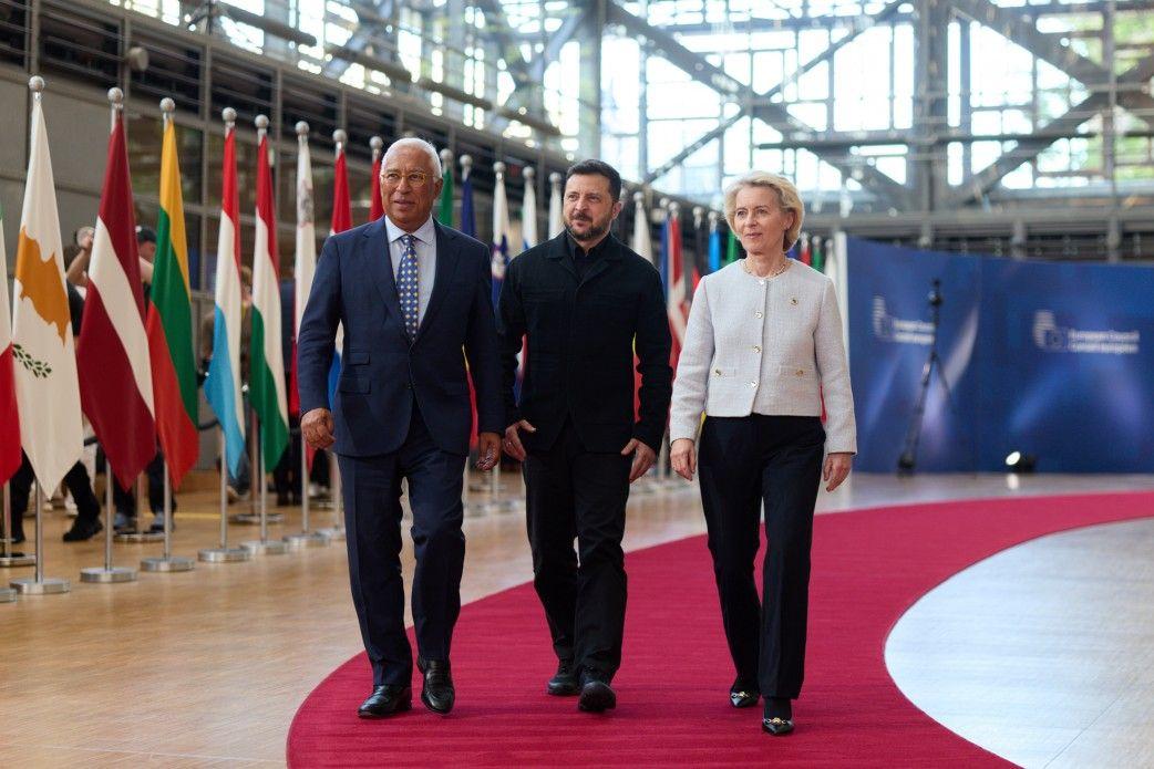 Figure 1: President of Ukraine Volodymyr Zelenskyy President of the European Council António Costa and President of the European Commission Ursula von der Leyen
